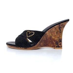 NEW Wedge Sandals Heels Black Brown Boho Cork